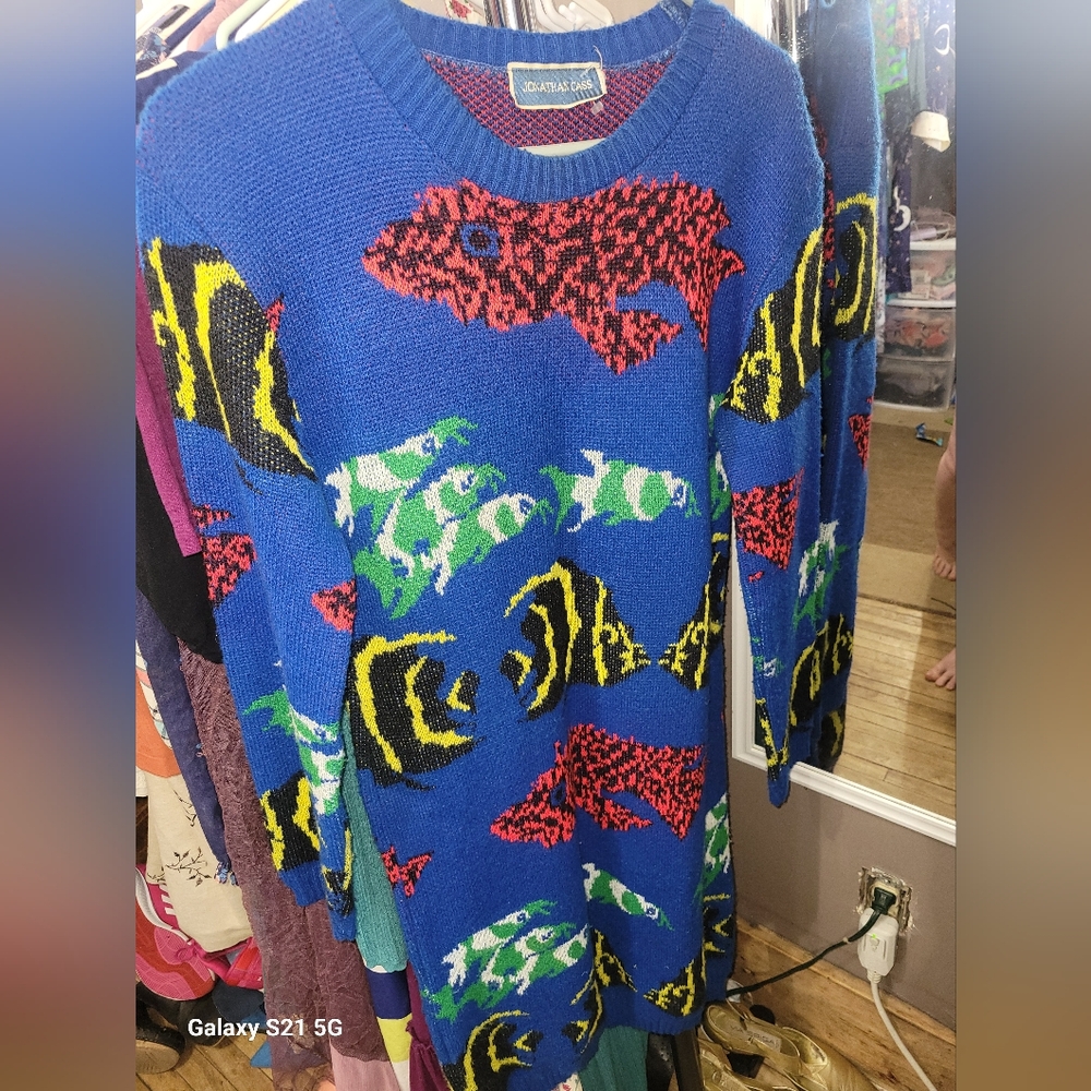 Vintage Novelty Fish Print Sweater  Dress